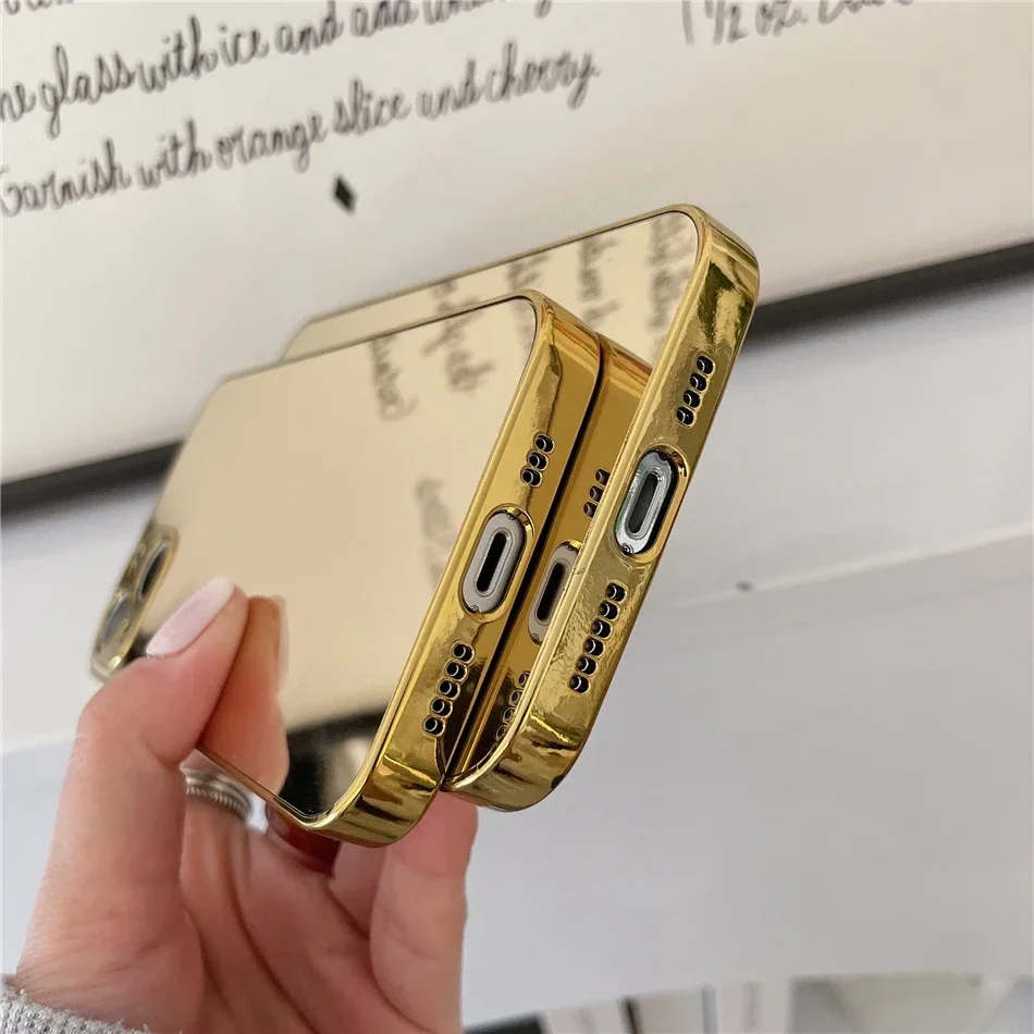 Luxury Glossy Plating Gold Silver Mirror Plain Phone Case for iPhone 16 15 14 13 12 11 Pro Max 15 14 16 Plus Back Cover Coques