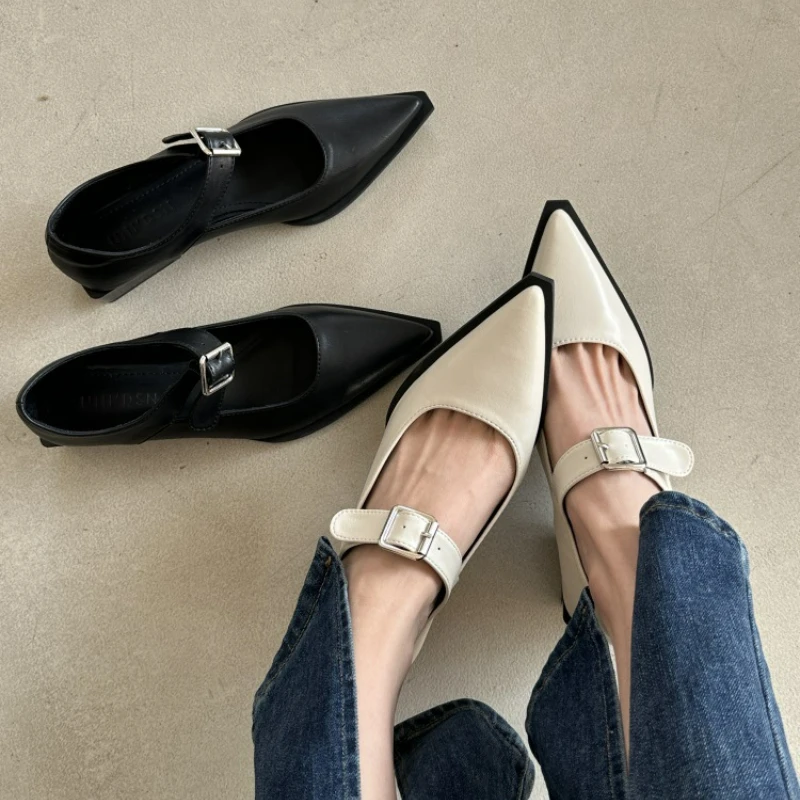 

Ladies Elegant Medium Heel Shoes 2023 New Fashion Pointed Toe Mary Janes Women Comfort Pumps Daily Office Shoes Chaussure Femme