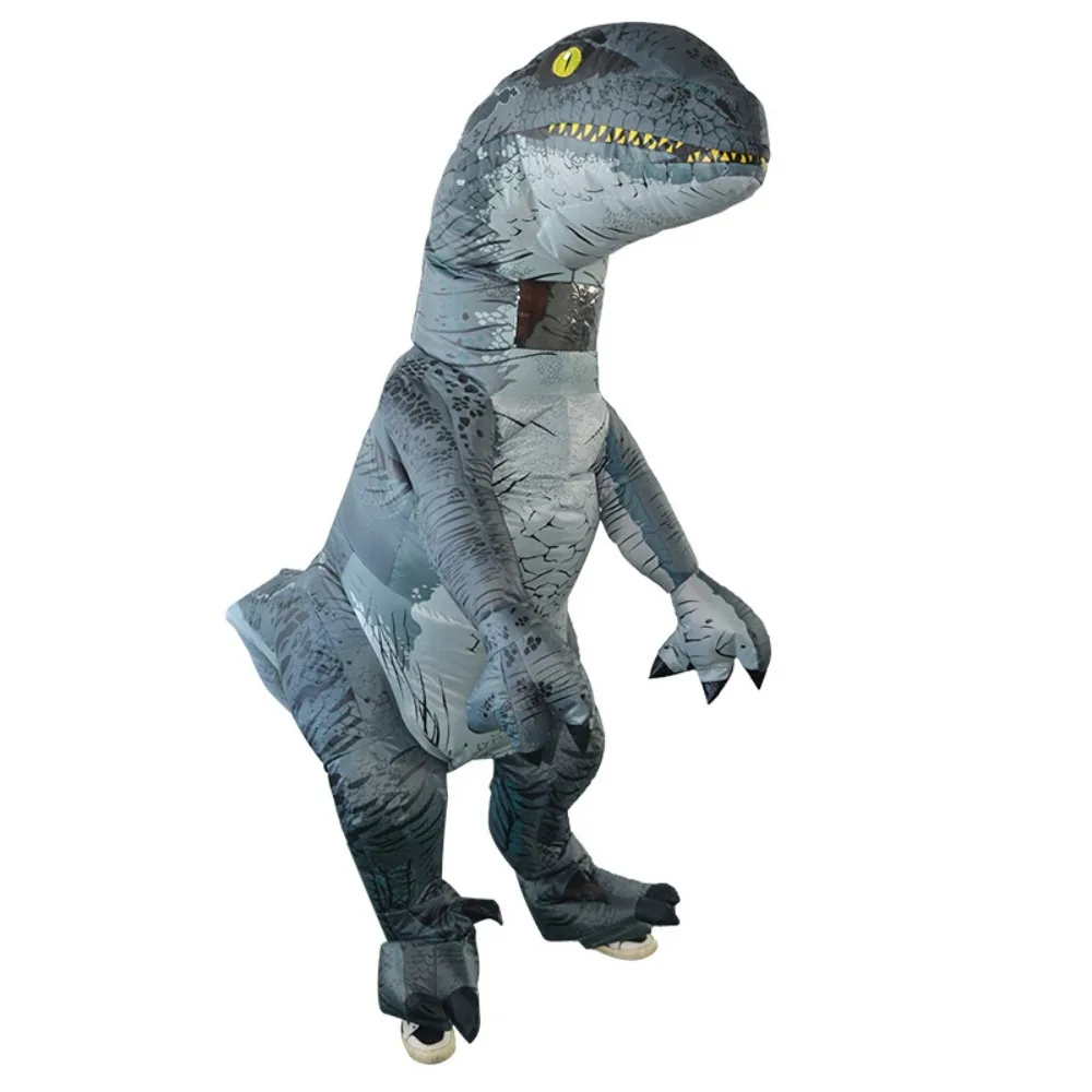 Aufblasbares Dinosaurier-Kostüm für Erwachsene, Blow Up Velociraptor Fancy Dino Raptor Anzug Ride On Grey T Rex Halloween-Kostüm für Männer und Frauen