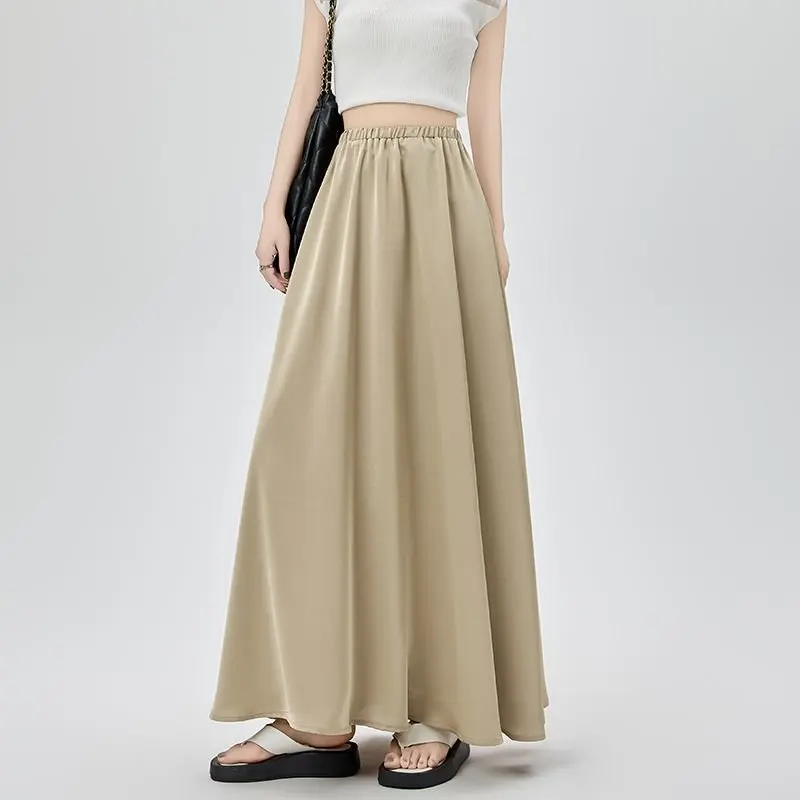 

Юбка миди Qiukichonson женская атласная, весна-лето 2026, из ледяного шелка, французский шик, с высокой талией, плиссированная, макси