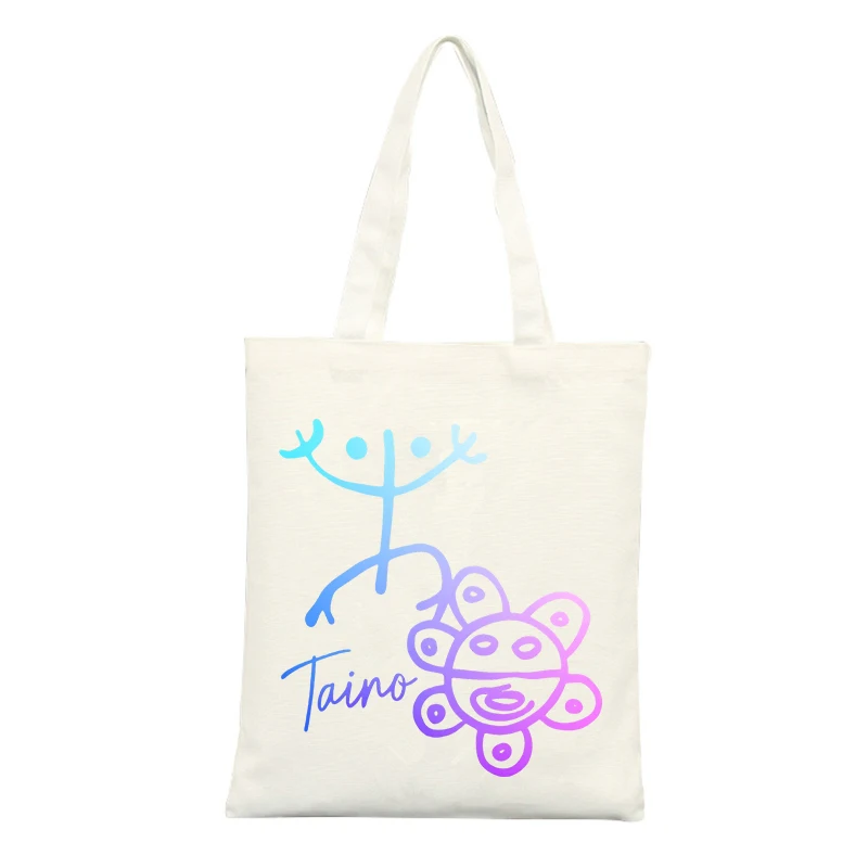 Canvas Tote Bag with Abstract Figure and Sun Graphic, Ideal for Casual Shopping and Daily Use