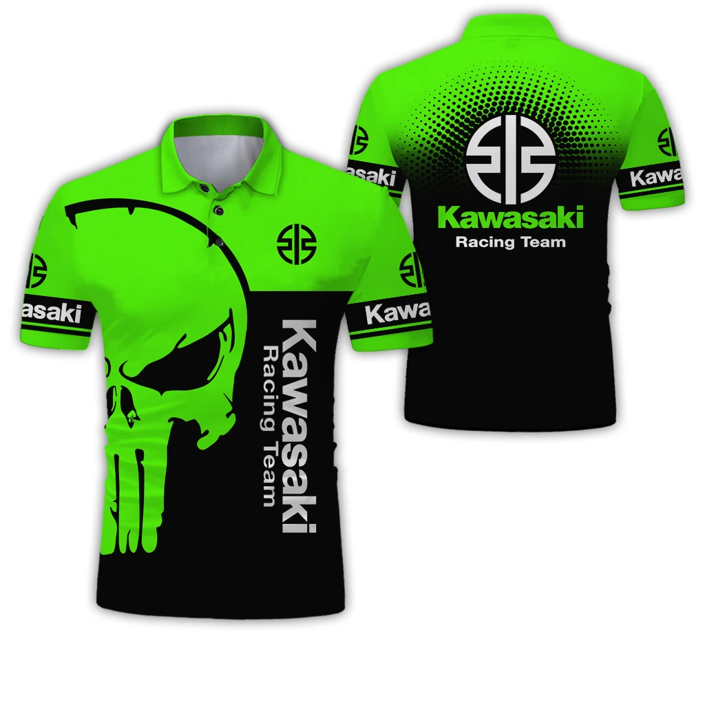 2025 nueva camisa Polo para hombre Kawasaki motocicleta gráfica impresión 3D moda comodidad Polo de secado rápido hombres Cool Casual Polo Tops