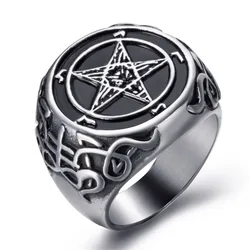 New Simple Trend Men's Ring Pentagram Baphomet Goat Sulfur Leviathan Cross Satan Devil Symbol Party Decoration Gift Ring Jewelry