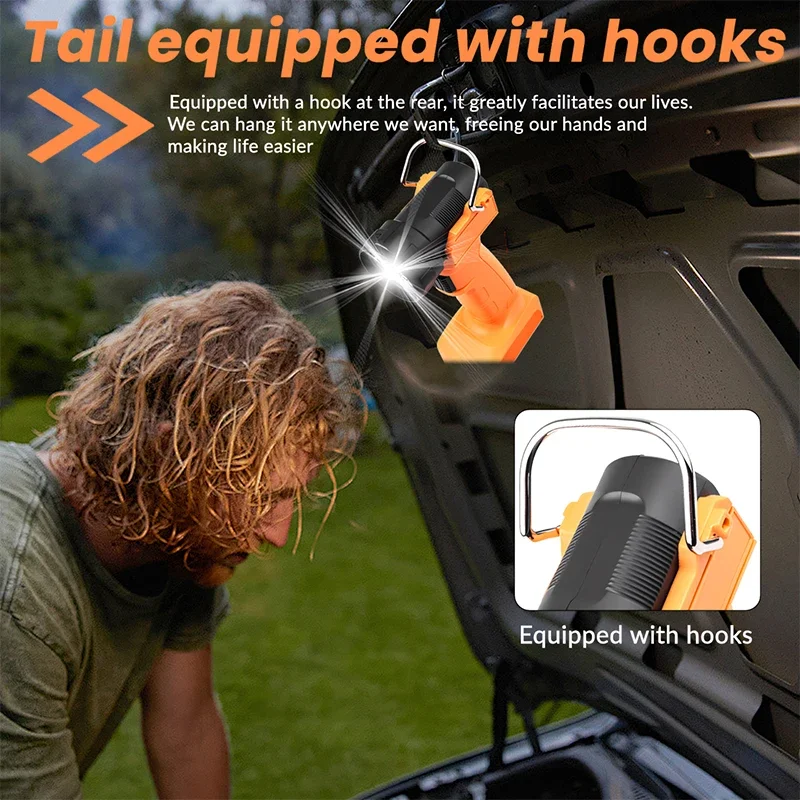 ไฟทำงาน 9LED 4000mAh ชาร์จผ่าน USB Type-C พร้อมตะขอ หมุนได้ 90 องศา ° ไฟฉายฉุกเฉินแบบมือถือสำหรับซ่อมรถยนต์พร้อมฐานแม่เหล็ก