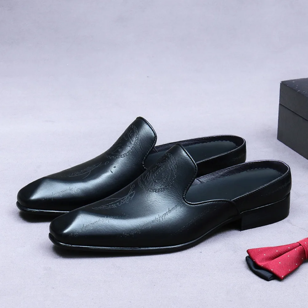 

Men's British Business Casual Leather Shoes | Genuine Cowhide Rhinestone, Handmade Retro Closed-Toe Mules