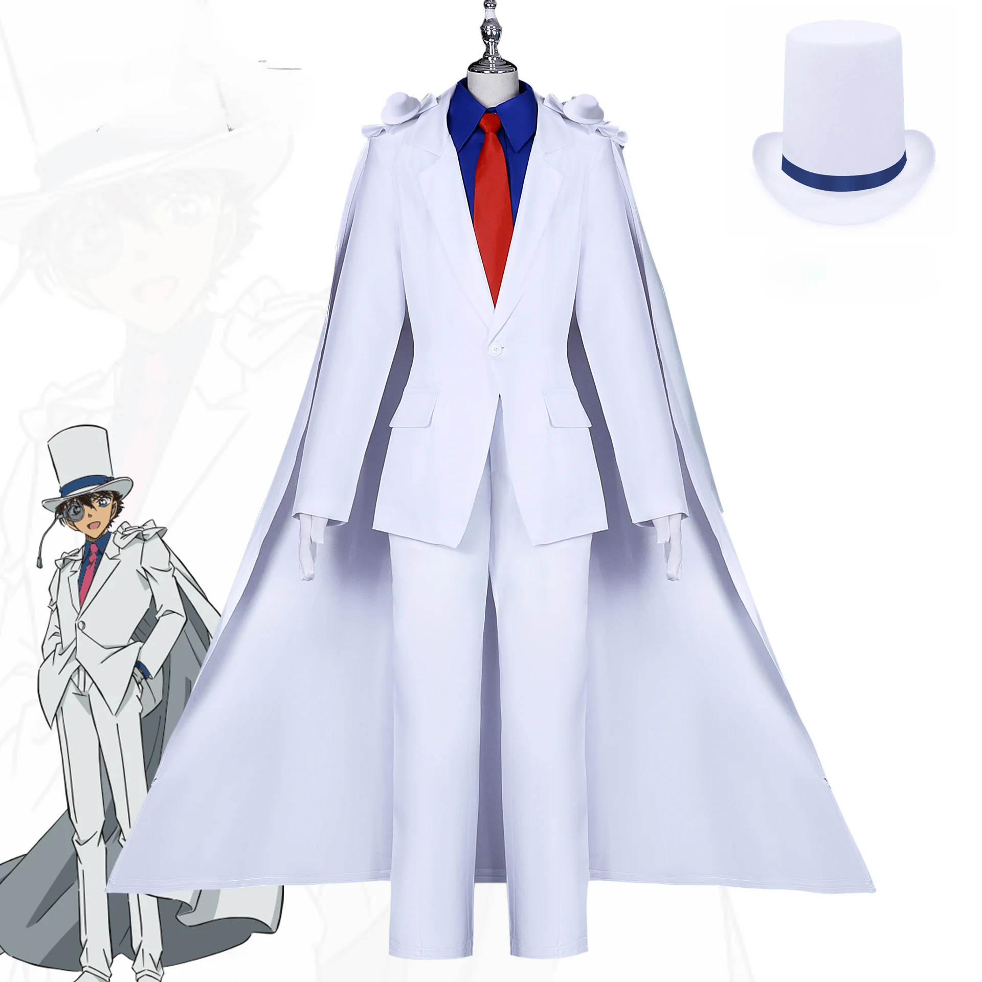 Kaito Kiddo Cosplay Kostüm Edokawa Konan Hattori Heiji Hut Brille Anime Cosplay Full Set Hut Cape