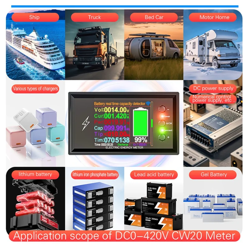 【Exclusivo-¡Deal!】DC0-420V 600A/420V Probador de capacidad de batería de litio digital Wifi Tuya Medidor de Coulomb de voltaje con pantalla CC inteligente
