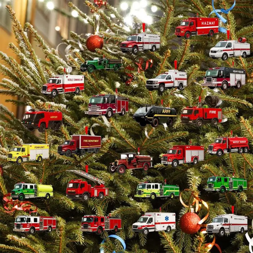 شاحنة إطفاء عيد الميلاد تقويم القدوم 24 يومًا من عطلة تقويم القدوم 2D شاحنة إطفاء زينة مركبة مكافحة الحرائق #2