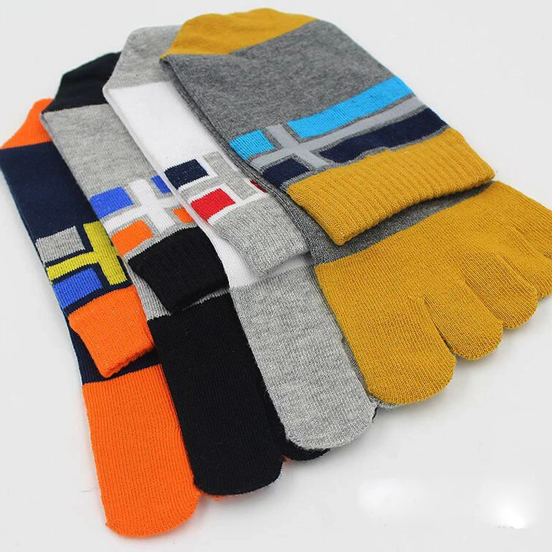 5 Pairs British Style Combed Cotton Five Finger Socks Mans Striped Comfortable Colorful Business Casual Socks with Toes Fashions