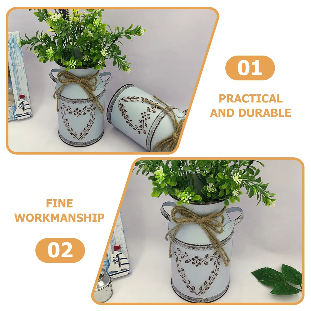 

Vintage Metal Bucket Rustic Flowerpot Farmhouse Style Decorative Flower Vase for Floral Arrangement and Dried Flowers