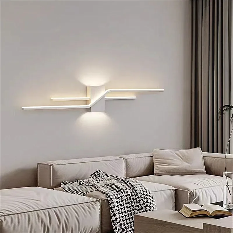 

Modern Abstract Strip Wall Lamp Led Indoor Long Wall Sconce Lamp Art Deco Living Room Sofa Creative Staircase Hall Way Light