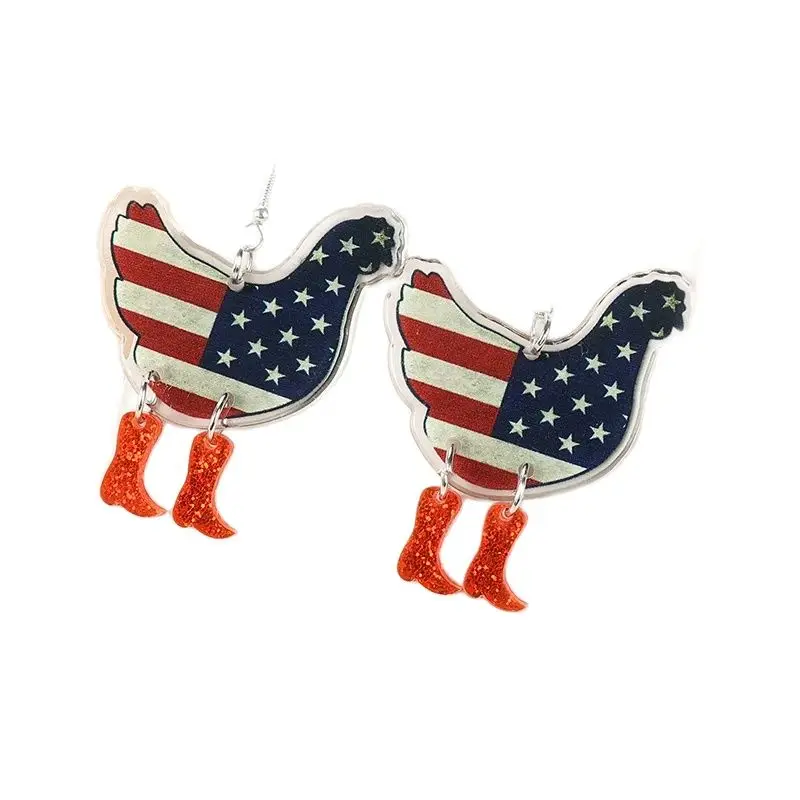 1Pair Independence Day Woman Drop Earrings Creative Acrylic Funny Walking Chicken For Girl Festival Gift