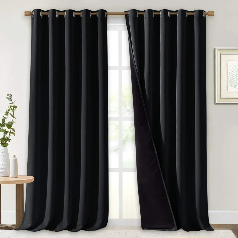 

Extra Long Truly Blackout Drapes 100% Blackout Window Curtain Panels with Black Lined 70-inch 108-inch Length, Black, 2 Pieces