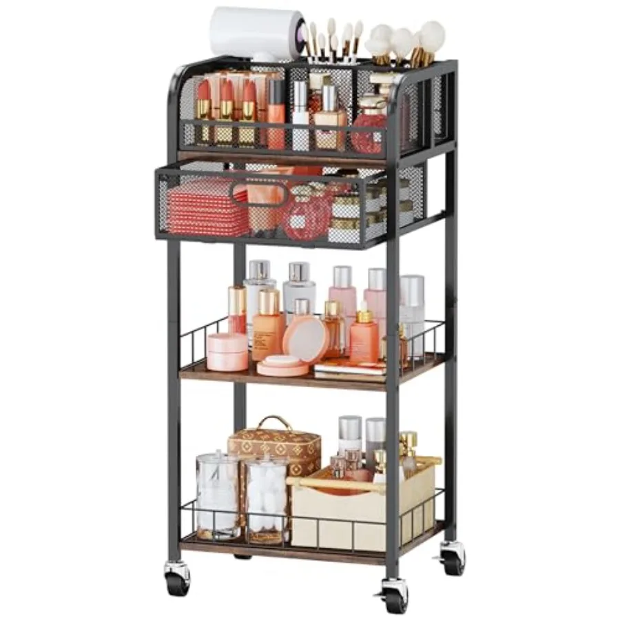 

Тележка-органайзер для косметики и уходовых средств - 4-уровневая, с выдвижными ящиками, на колесиках, для туалетного столика
