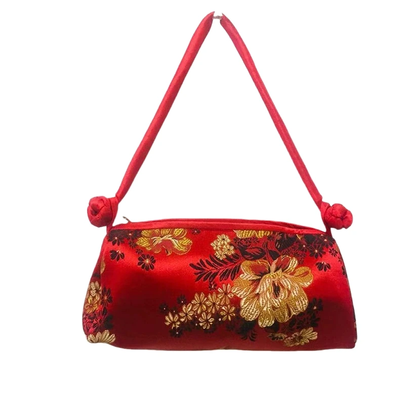 

Chinese Style Handmade Flower Embroidery Handbag Luxury Designer Silk Hand-held Bag with Cheongsam and Tang Suit for Women