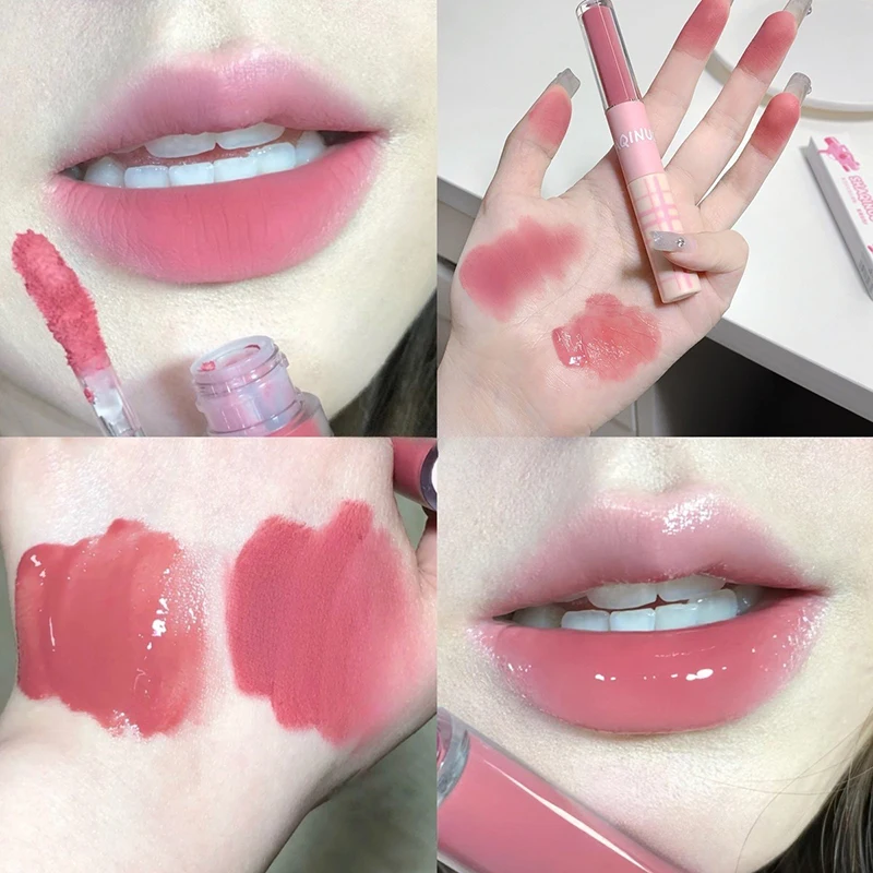 Double Head Lip Gloss Full Gloss Mirror Matte Velvet Lip Mud Lasting Color Moisturizing Liquid ลิปสติก Tinted แต่งหน้าเครื่องสําอาง