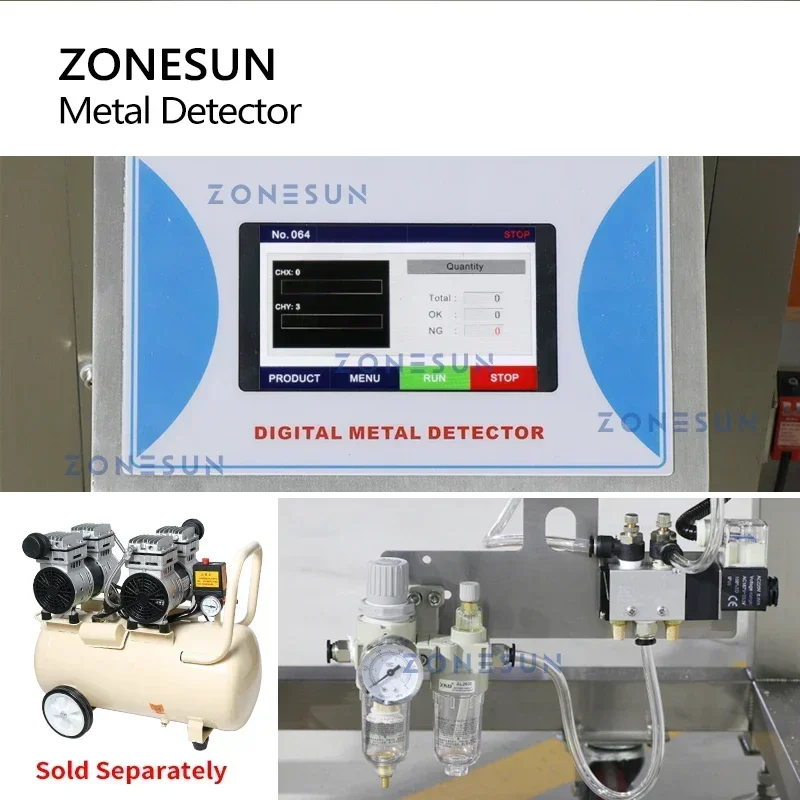ZONESUN ZS-MD1 Detector de Metales comprobador de impurezas de acero no ferreo no ferreo rechazado contenedor de rechazo máquina de producción de alimentos