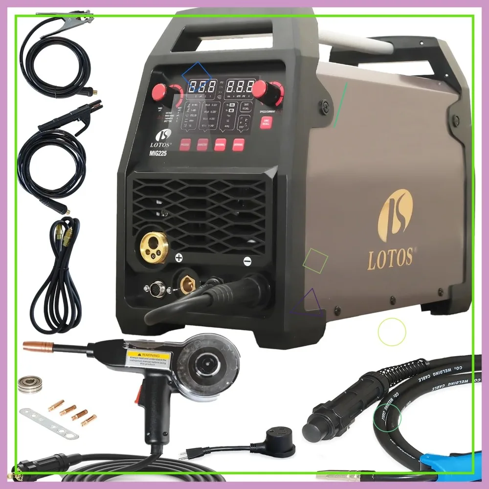

6 in 1 225A MIG Welder with Spool Gun, 110/220V Dual Voltage, Gas MIG, Flux Core, Stick, Lift TIG, Spot, Auto Synergic