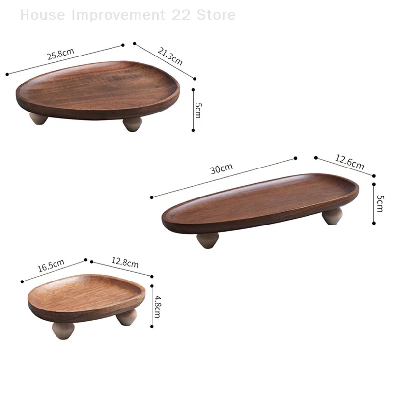 High-Footed Premium Acacia Wood Serving Tray With Feet Irregular Shaped Storage Organizer For Fruits & Snacks Ideal For Home Use