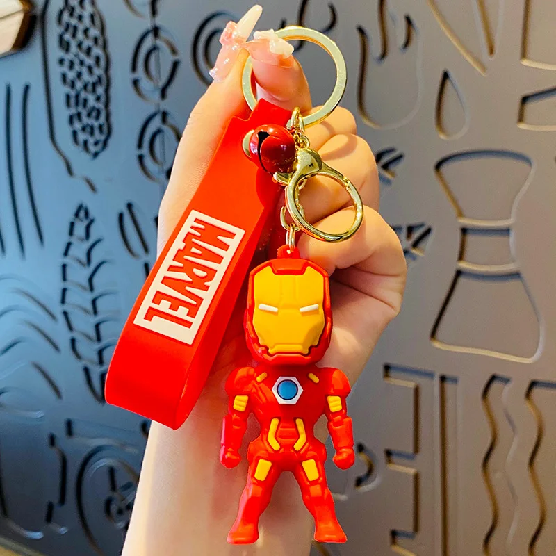 Disney Stereo Cute Marvel spiderman Captain America Keychain Key ring Creative Cartoon Mobile Phone Bag Car Pendant Fun Keychain