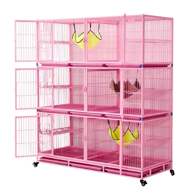 Wholesale 3-storey 6-door breeding square-tube steel wire dog cage cat cage animal cage