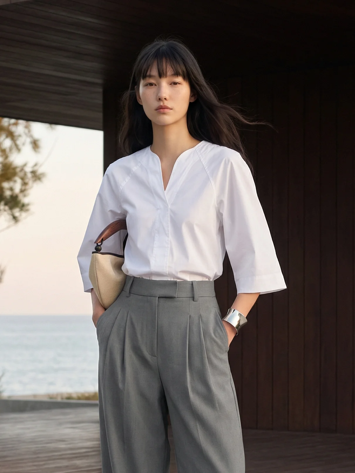 

Chinese Style Short Sleeve Shirt Women's Commute White Shirt Arc Collar Casual Loose Fit Cotton Blend Breathable Moisture Wic...