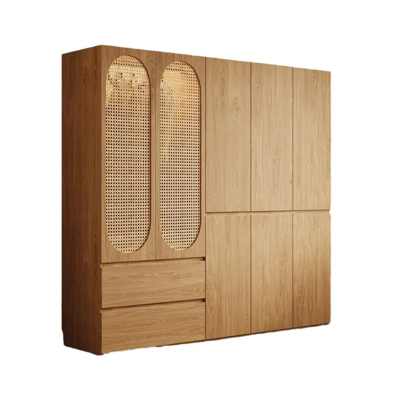 

New simple log retro style rattan casement door wardrobe bedroom home modern minimalist high-end wardrobe