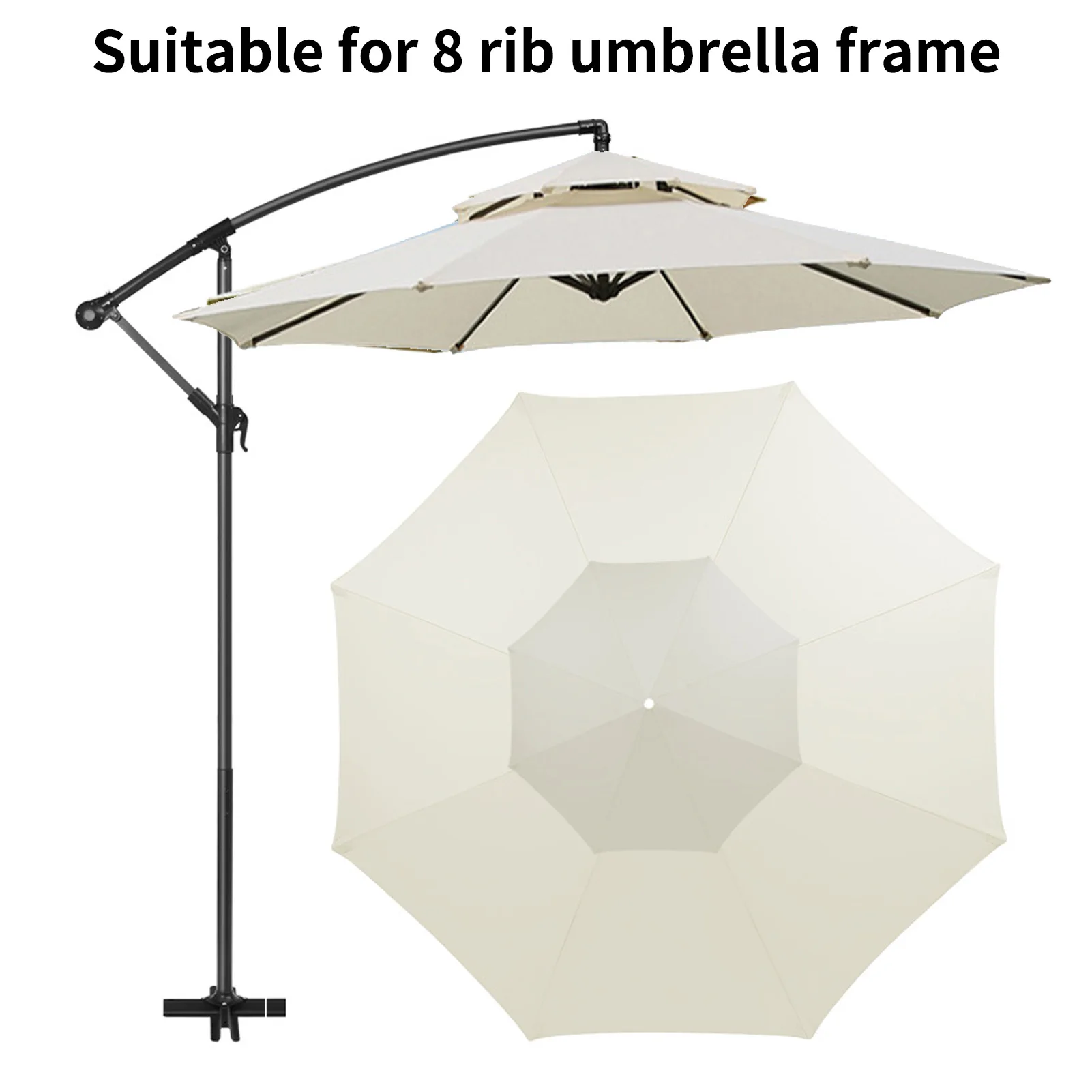 2.7m/3m Outdoor Patio Umbrella Surface Replacement Sunproof Waterproof Top Canopy Polyester For Double Top 8 Ribs Roman Umbrella