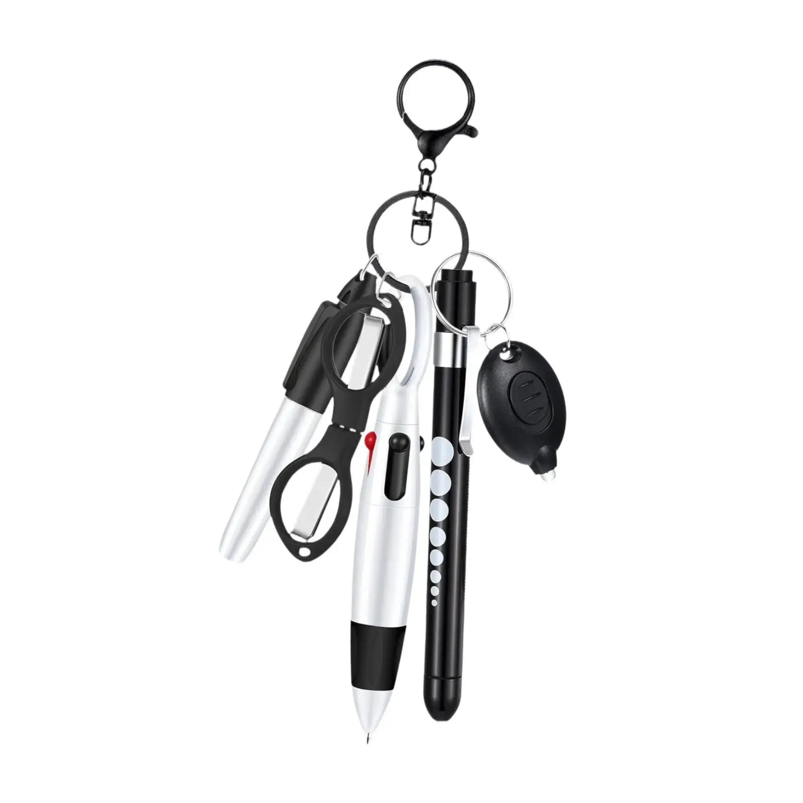 Retractable Ball Pen with Nurse Keychain Clip LED Flashlight Foldable Scissors and Badge Reel Set for Ward and Clinic Use