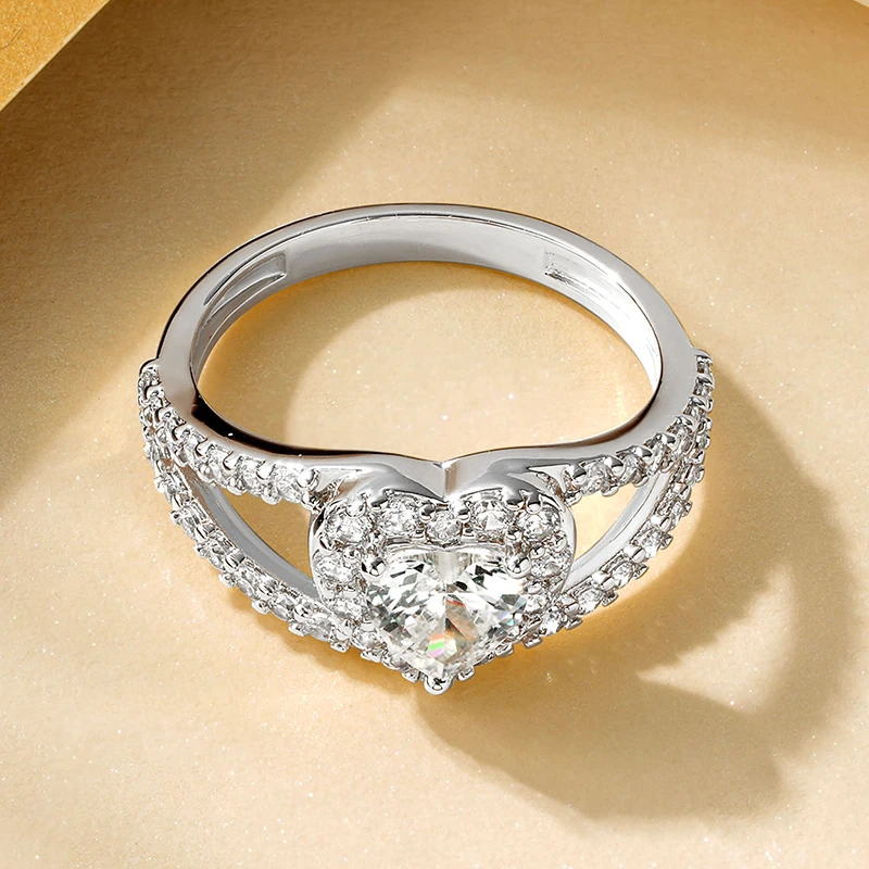 6x6mm Heart Shape CZ Simulated Diamond Halo Wedding Ring Plated Gold Silver Color Women Engagement Rings Luxury Jewelry