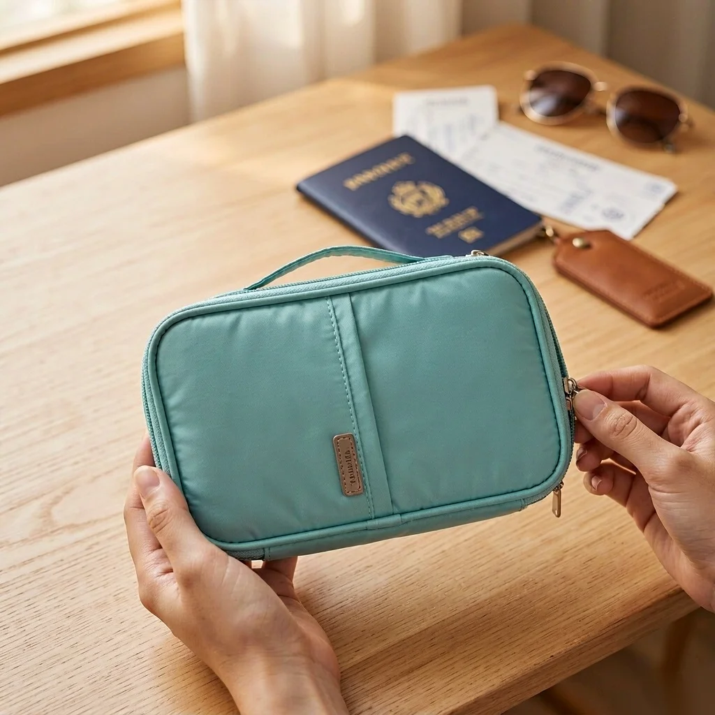 Portable Travel Document Bag Multi-Function Passport Holder Business Trip Storage Case Convenient Carry-On Aircraft Bag