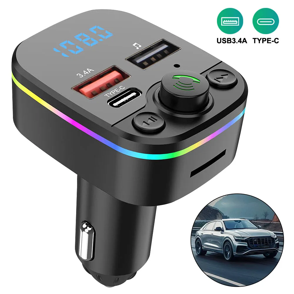 Wireless FM Radio Kit And With Play MP3 Modulator Handsfree Ambient Fast Colorful Charger Bluetooth 5.0 Car FM Transmitter