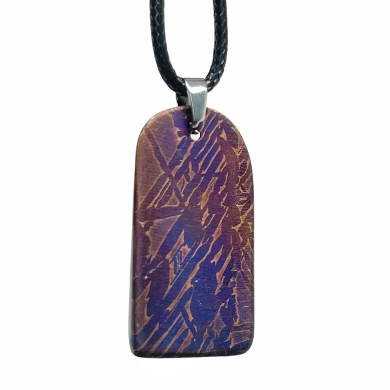 Authentic Muonionalusta Iron Meteorite Necklace Blue-Brown Etched Texture Minimalist Cosmic Jewelry LK414