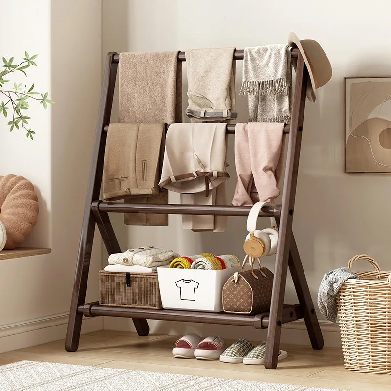 AOLIVIYA Bedroom Standing Coat Rack Floor Hat Hanger Clothing Storage Rack Folding Bedside Shelf