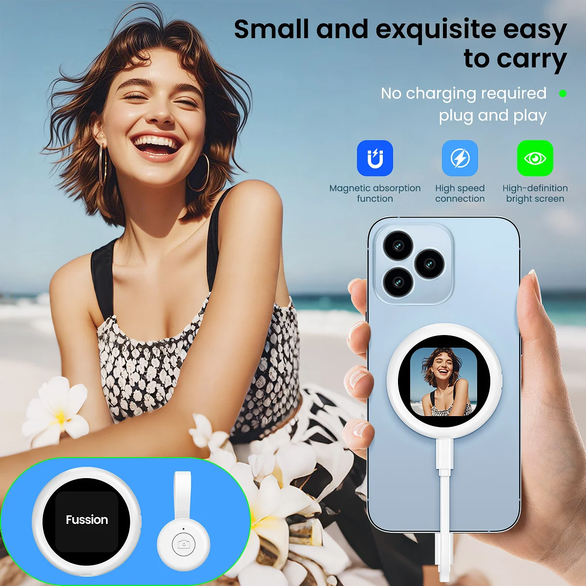 Monitor Selfie 4K per iPhone, Senza App, Schermo Magnetico Plug and Play, Monitor Leggero per Vlog di Viaggio