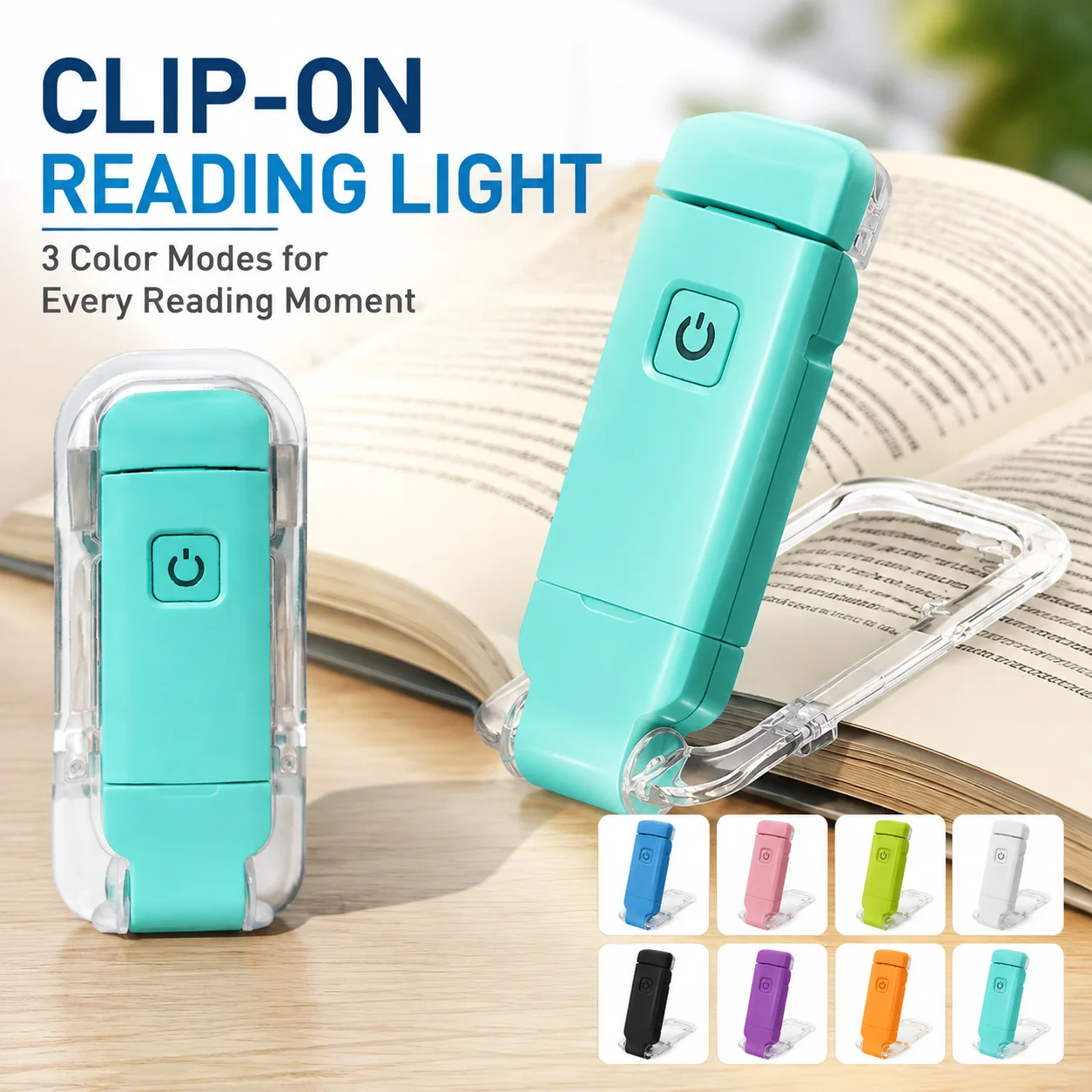 Rechargeable USB Clip-On Book Reading Light Multifunctional Music Score Lamp with 3 Color Modes for Books