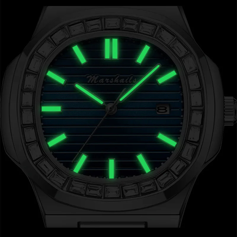 Baida Nautilus Watch Stainless Steel Strong Luminous Calendar Waterproof Quartz Men's Steel Strip Numberless