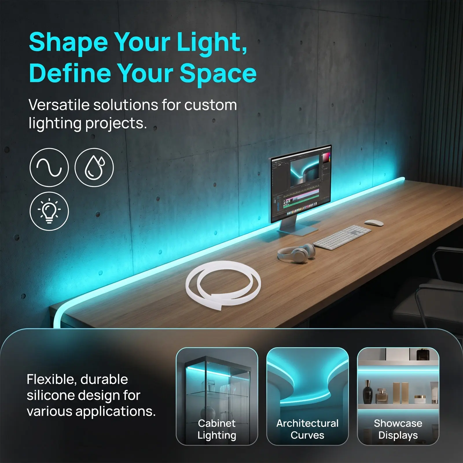 LED Neon Flex Silicone Channel 10Mm Bendable Diffuser Tubing Flexible Light Diffuser Cover LED Strip Housing 10Mm Linear