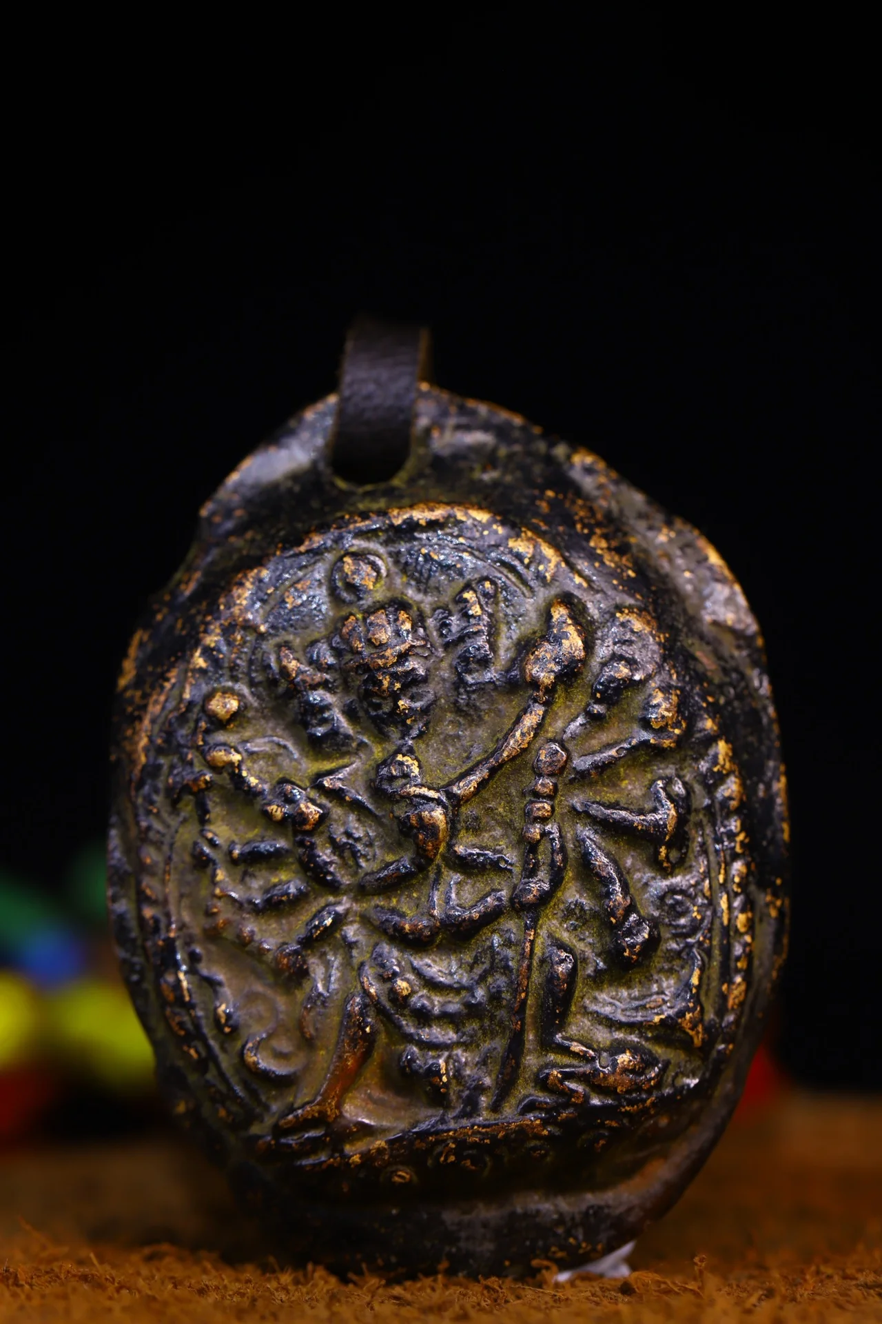 

2"Tibetan Temple Collection Old Bronze Cinnabar Chakrasamvara 1000 Arms Buddha Card Amulet Pendant Town house Exorcism