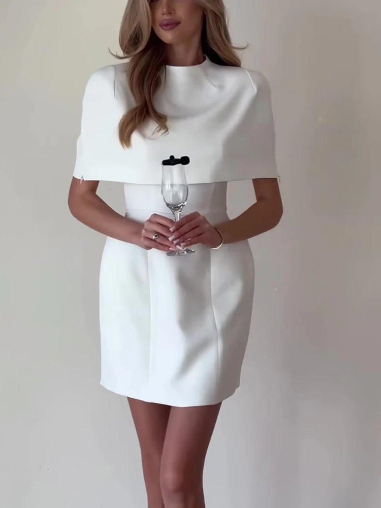 جديد بلون فستان الرسن وشال 2 قطعة مجموعات سيدة أنيقة بسيطة كوكتيل ملابس الحفلات مثير عالية الخصر تخفيف ألف خط فستان