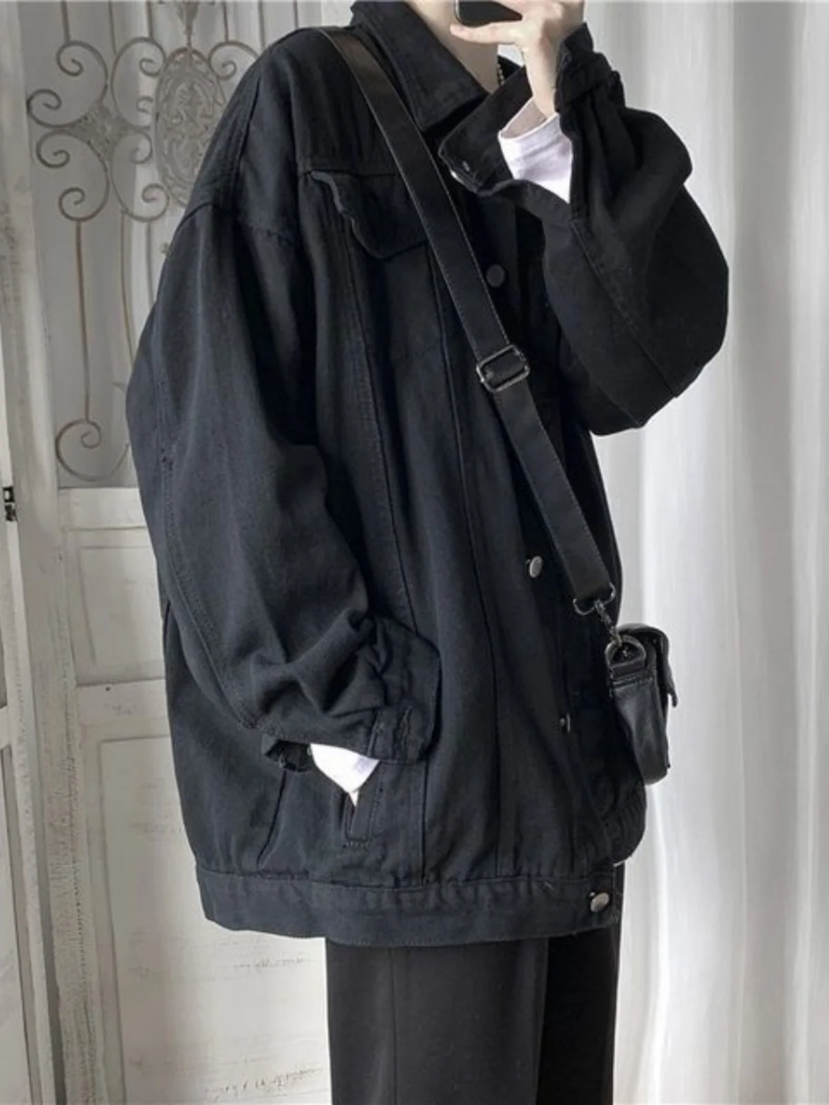 

Sli Повседневная мужская джинсовая куртка на весну и осень Универсальный дизайн Haome Верхняя одежда в американском стиле Jaet Свободный крой Long Sve