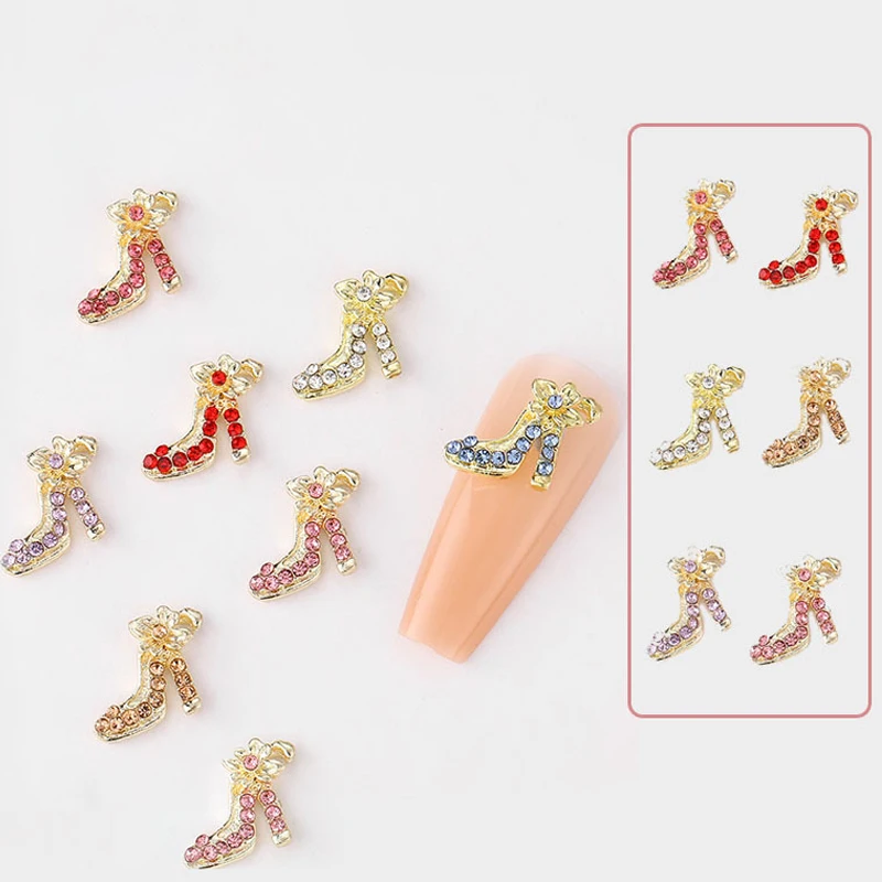 High Heel Nail Charms Rhinestone Shoes Glitter Flower Jewelry Decor for Manicure Nail Art DIY Accessories