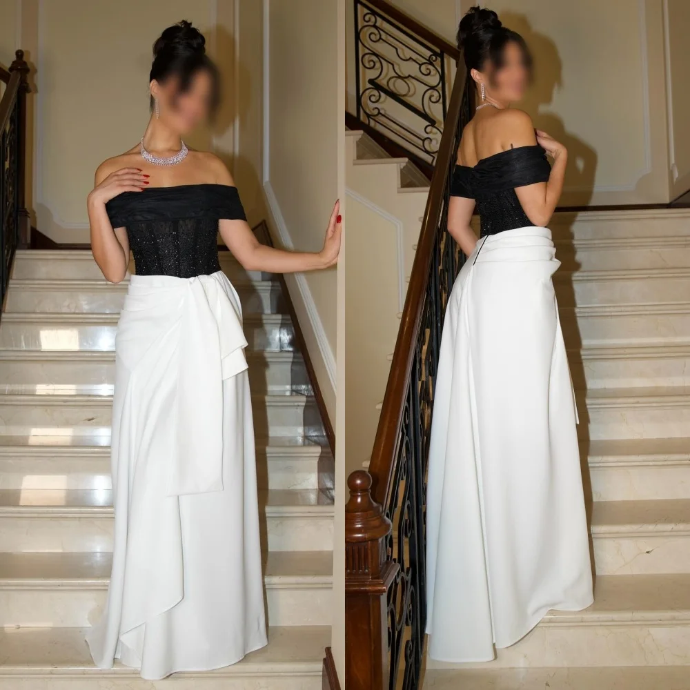 맞춤형 이브닝 드레스 글리터 플리츠 오프숄더 A라인 롱 드레스 맞춤형 행사 우아한 파티 웨딩 고품질