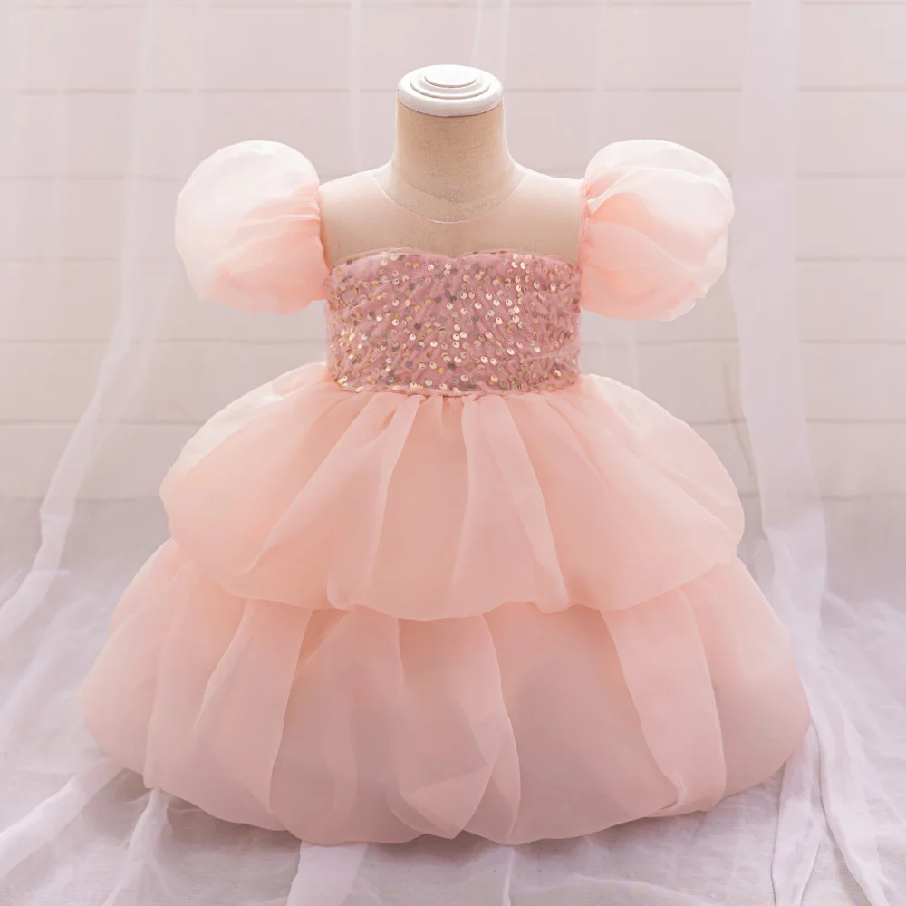 Flower Girls Wedding Party Tutu Gown Baby Girl Sequin Shining Cake Dress Toddler Kids 1st Birthday Baptism Clothes Summer Wear