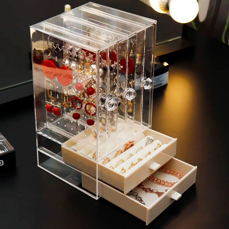 Luxury Jewelry Boxes Organizer Plastic Transparent Acrylic Stand Necklace Jewelry Case Display Earring Storage Box Bracelet