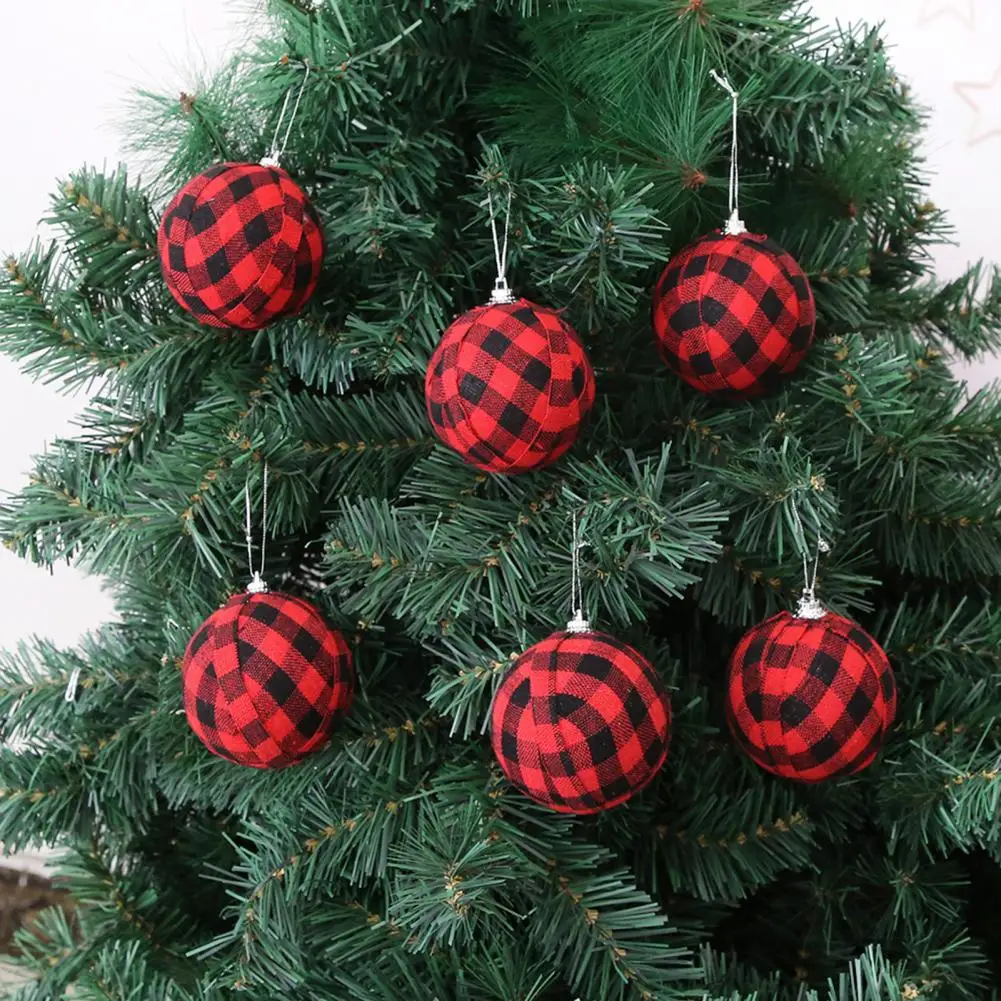 6 pz 7cm albero di natale palla nero bianco/rosso tessuto scozzese avvolto palla di natale decorazione festa di natale palla rifornimenti del partito