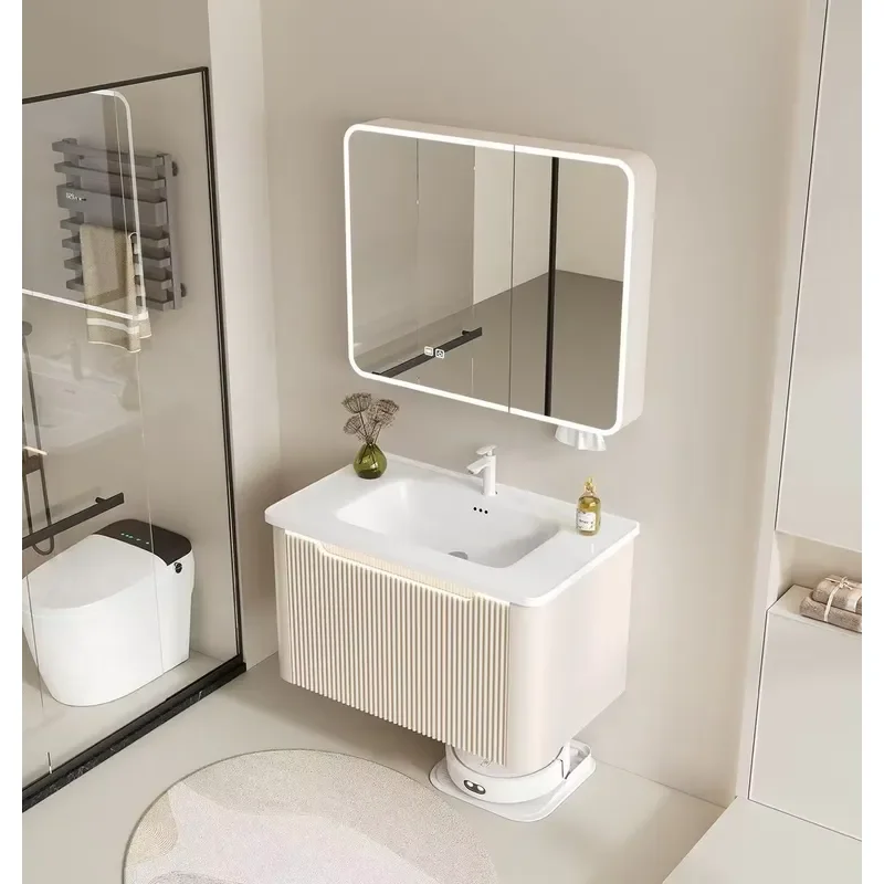 STLF Modern Waterproof Smart Hotel Bathroom Vanity Combo Cabinet Aluminium Alloy Construction Chrome Finish Mirror