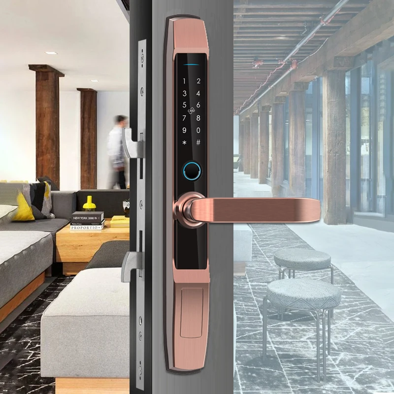 سبائك الزنك تويا المنزل الذكي قفل ببصمة الأصبع مع تويا واي فاي APP IC بطاقة رمز بدون مفتاح الذكية الإلكترونية الألومنيوم قفل الباب المنزلق #6