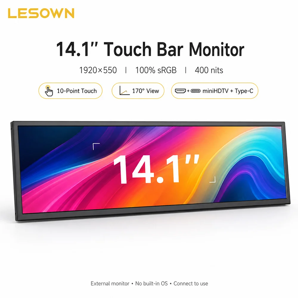 LESOWN 14.1 Inch Touch Travel Display 100% sRGB IPS Panel Portable Second Screen Driver-free for MacBook