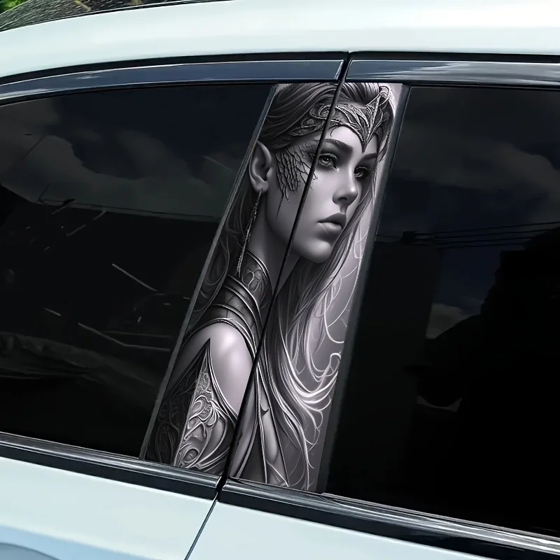 2Pcs Elf Queen Cartoon PVC B Column Sticker Self Adhesive Waterproof Scratch Resistant Car Sticker Anime, Fantasy, Cartoon Theme